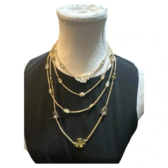 WHBM Gold Multi-Layer Necklace With Rhinestones & Gems NWT - Picture 1 of 5